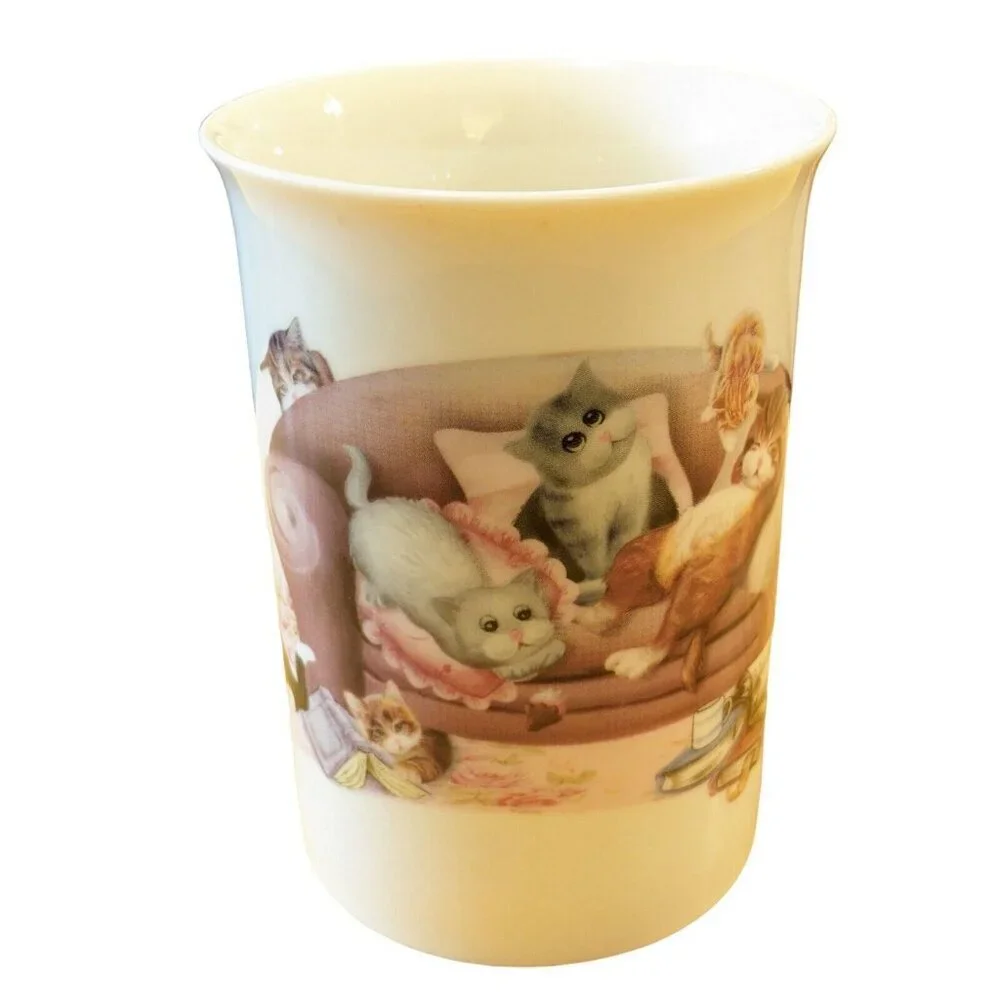 Summer River Cats Mug Cup On Couch Lounging Playful Kittens Pastel Colors Cute - Picture 2 of 8